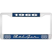 1966 BEL AIR  BLUE AND CHROME LICENSE PLATE FRAME WITH WHITE