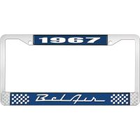 1967 BEL AIR  BLUE AND CHROME LICENSE PLATE FRAME WITH WHITE