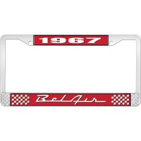 1967 BEL AIR RED AND CHROME LICENSE PLATE FRAME WITH WHITE L