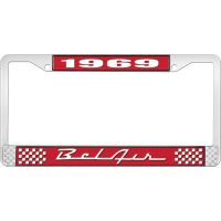 1969 BEL AIR RED AND CHROME LICENSE PLATE FRAME WITH WHITE L