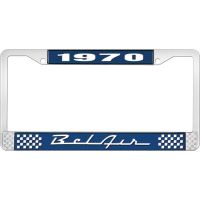 1970 BEL AIR  BLUE AND CHROME LICENSE PLATE FRAME WITH WHITE