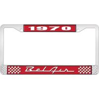 1970 BEL AIR RED AND CHROME LICENSE PLATE FRAME WITH WHITE L