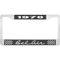 1970 BEL AIR  BLACK AND CHROME LICENSE PLATE FRAME WITH WHIT