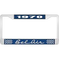 1970 BEL AIR  BLUE AND CHROME LICENSE PLATE FRAME WITH WHITE
