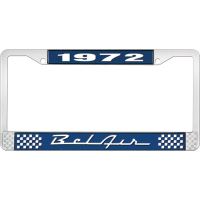 1972 BEL AIR  BLUE AND CHROME LICENSE PLATE FRAME WITH WHITE