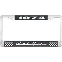 1974 BEL AIR  BLACK AND CHROME LICENSE PLATE FRAME WITH WHIT