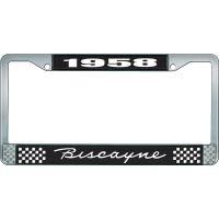 1958 BISCAYNE BLACK AND CHROME LICENSE PLATE FRAME WITH WHIT