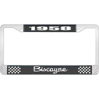 1958 BISCAYNE BLACK AND CHROME LICENSE PLATE FRAME WITH WHIT