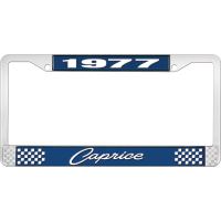 1977 CAPRICE BLUE AND CHROME LICENSE PLATE FRAME WITH WHITE