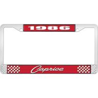 1986 CAPRICE RED AND CHROME LICENSE PLATE FRAME WITH WHITE L