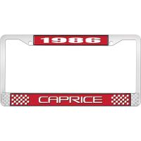 1986 CAPRICE RED AND CHROME LICENSE PLATE FRAME WITH WHITE L