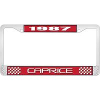 1987 CAPRICE RED AND CHROME LICENSE PLATE FRAME WITH WHITE L