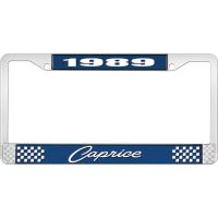 1989 CAPRICE BLUE AND CHROME LICENSE PLATE FRAME WITH WHITE