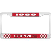 1989 CAPRICE RED AND CHROME LICENSE PLATE FRAME WITH WHITE L