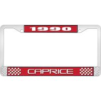 1990 CAPRICE RED AND CHROME LICENSE PLATE FRAME WITH WHITE L