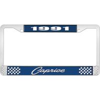 1991 CAPRICE BLUE AND CHROME LICENSE PLATE FRAME WITH WHITE