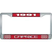 1991 CAPRICE RED AND CHROME LICENSE PLATE FRAME WITH WHITE L